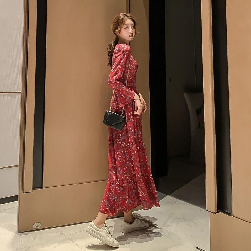 WTEMPO Брендовое фрагментированное шифоновое платье с длинными рукавами, свободная универсальная юбка в стиле ретро с большим подолом, тонкие, высокие, супер длинные юбки до колена