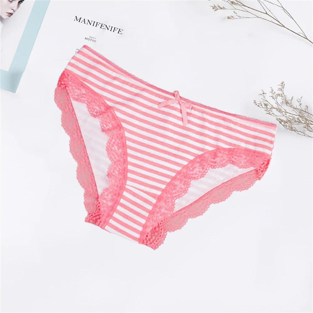 Женские хлопковые сексуальные кружевные трусы в полоску с принтом, трусики с низкой талией, женское нижнее белье, 6 шт./лот