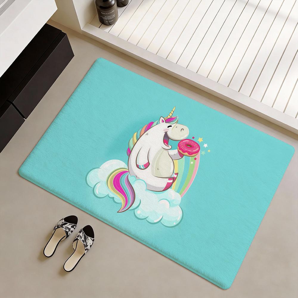 Cartoon Unicorn Floor Mat Soft Flannel Non-Slip Door Mat - Thickened Rug for Living Room Home Decor