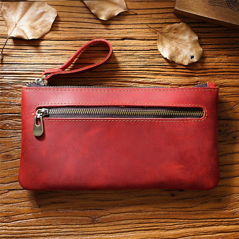 Кожаный чехол для ручек-карандашей с застежкой-молнией и карманом на молнии в стиле ретро для хранения канцелярских принадлежностей