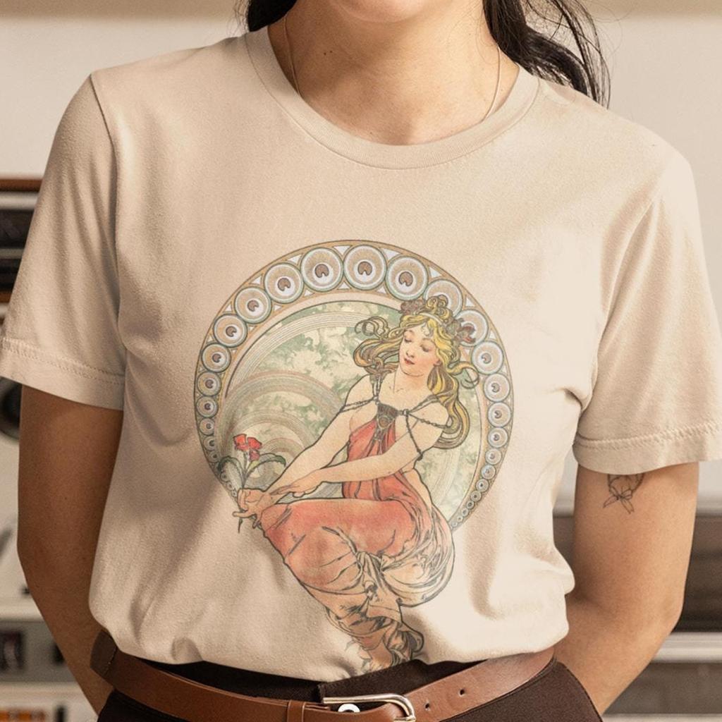 Art Nouveau T-shirt Alphonse Mucha The Arts, picture of Beautiful Woman, French Modern, vintage Artwork, Art Lover Gift aesthetic clothing