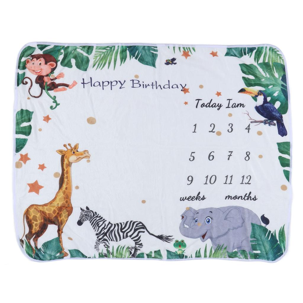 Baby Milestone Blanket Polyamide Fiber Jungle Animal Pattern Baby Monthly Blanket for Infant