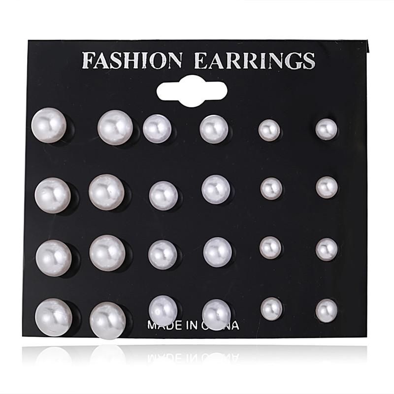 Korean Women Earrings 12 Pair/Set Beige White Pearl Simple Fashion Earrings Wedding Jewelry For Gift Valentine's Day Gift