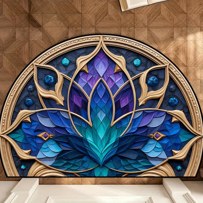 Роскошный полукруглый ковер с мозаичным узором, бирюзово-синий, золотой, нескользящий, декоративный коврик, ковер с 2D-печатью для декора входной двери, крыльца