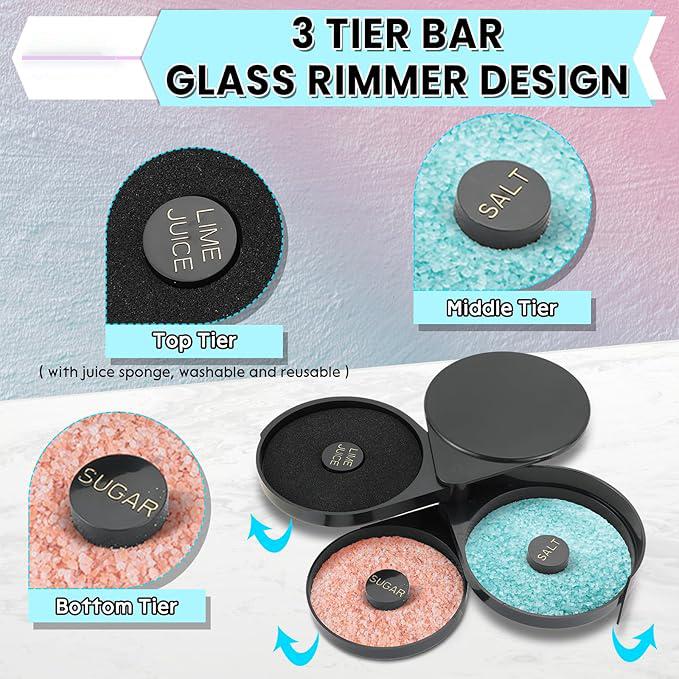 3-ярусный риммер для бокалов для бара, инструмент бармена со спонжем | Набор для римминга солью для маргариты, Риммер для соли для коктейлей