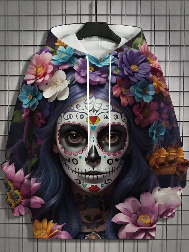 Модное женское худи для девушек Осень Новинка Мужские топы с длинным рукавом Сексуальная одежда для девушек Ужас Паттерн Череп Нежити Унисекс Топы