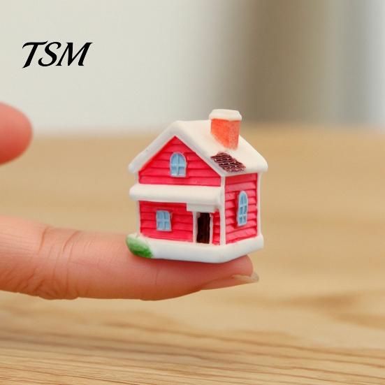 Resin Micro Landscape Christmas Miniature House Figurine, Snow Village Statue, Tiny Building Model Ornament for Fairy Garden, Moss Landscape,