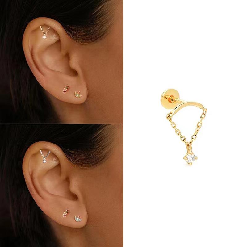 Легкая роскошная модная цепочка для пирсинга сережек для женщин с подвеской из циркона, кисточкой, пирсингом хряща уха, ушным кольцом, ювелирным украшением для мочки уха