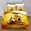 Gold Buddha Duvet Cover Set, Asian Religions Culture Bedding Set, Buddhist Themed Duvet Cover For Buddhist Believer