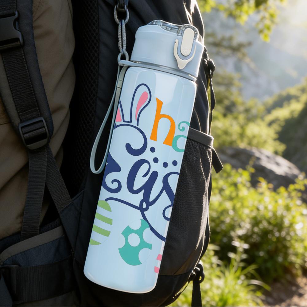 1PC Happy Easter Egg Letter Graphic,750ml Color Plastic Sports Water Bottle,Leakproof Flip Straw Lid,Suitable for Sports Office Home Use