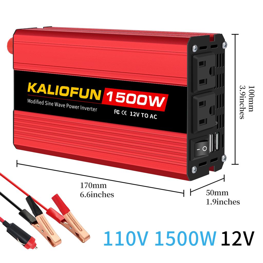 Intelligent Voltage-Stabilized Inverter US Standard 12V to 110V 1500W-3000W Modified Sine Wave Overload-Proof Car Converter Kali