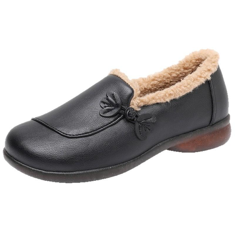 Зимняя бархатная шапка-бини женские кожаные туфли на мягкой подошве туфли на одном педале пушистые туфли туфли для мамы хлопковые туфли для среднего и пожилого возраста бархатные зимние