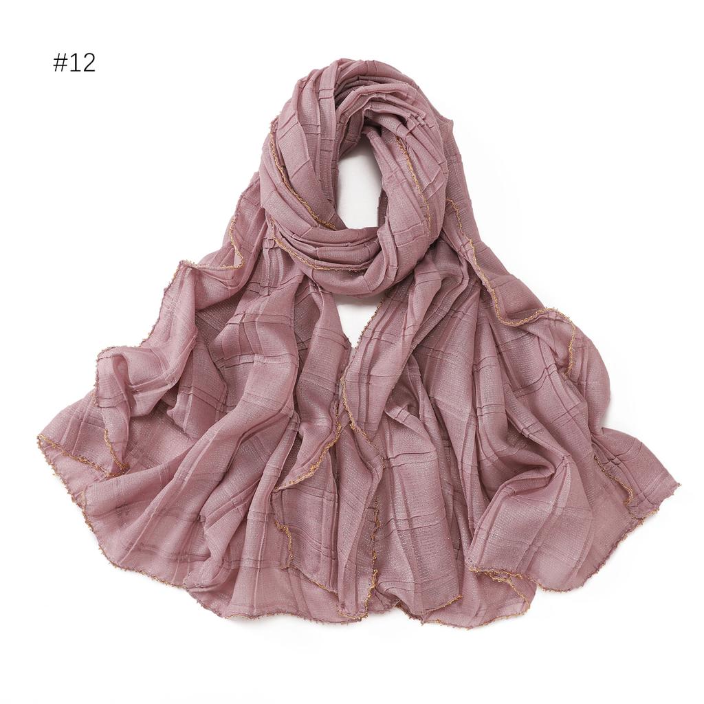 Good Quality Luxury Silver Thread Crepe Plaid Shawl Scarf Polyester Gilt Shiny Headscarf Head Covering Women Hijab