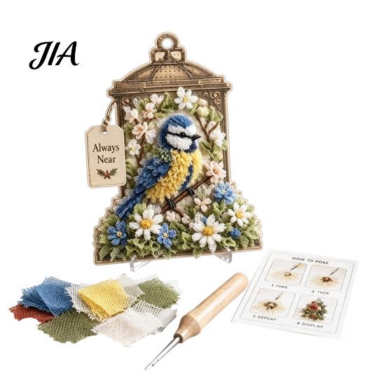 Handmade Flower Bird Craft 3D Fabric Poke Art Kit, DIY Memory Lantern Floral Housewarming Gift for Nature Lovers And Patterns, Punch Needle