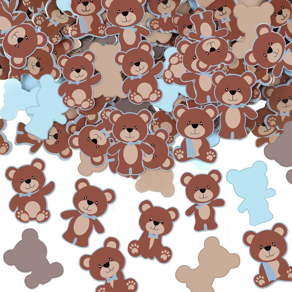 500 Pieces Blue Brown Bear Paper Confetti Baby Shower Decorations Table Party Arrangement Sprinkles Bear Birthday Decorations for Baby Shower Party