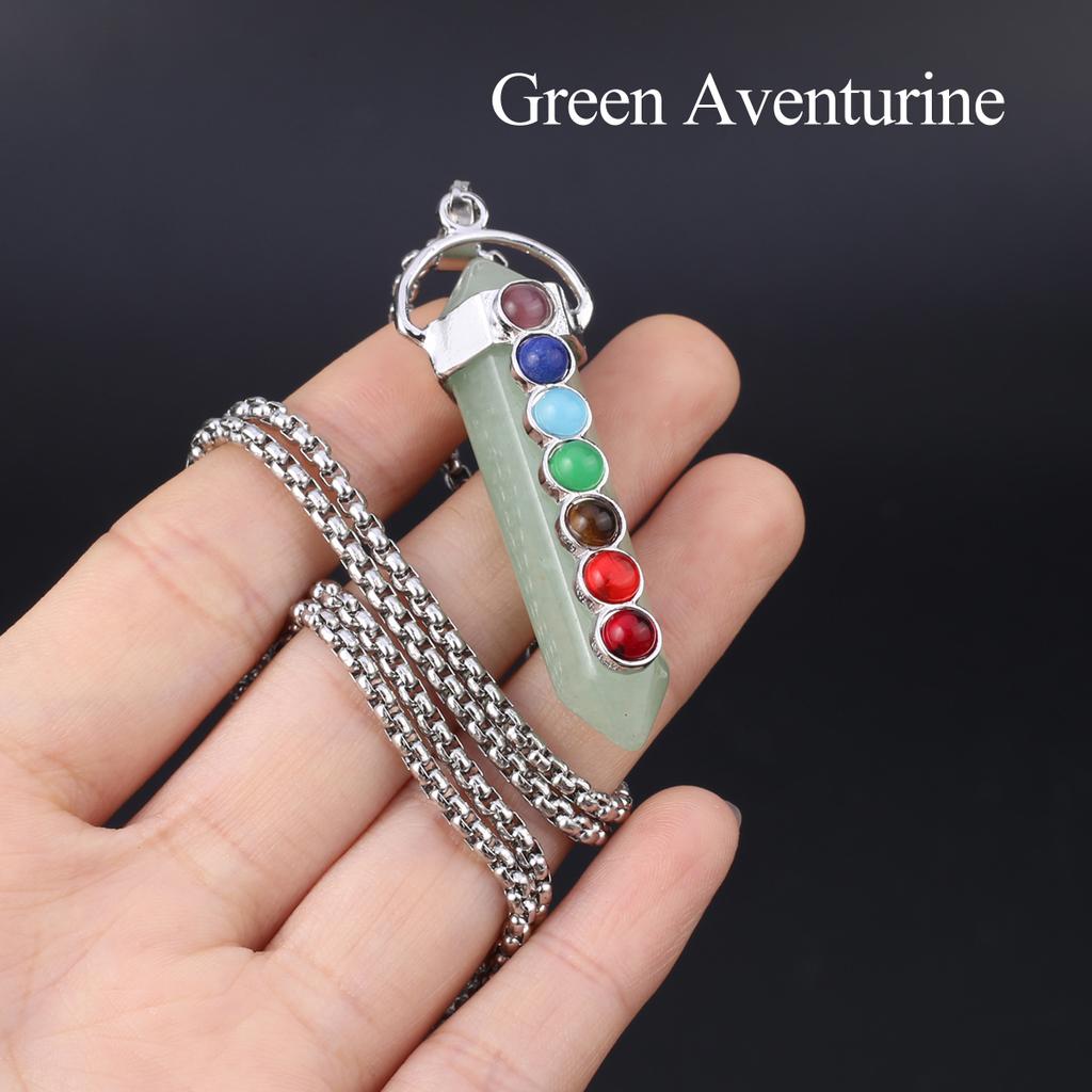 1 шт., Подвеска-кристалл для духовного исцеления, Геометрическая двусторонняя шестиугольная пирамида, Инкрустированная драгоценными камнями семи чакр, Шармы, Ожерелья для женщин и мужчин