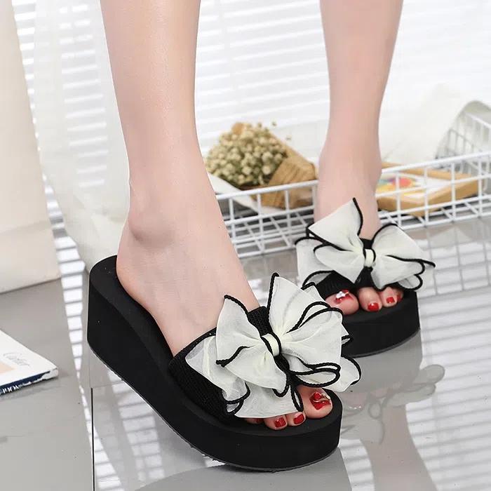 Женские летние сандалии с бантом, тапочки, домашняя и уличная пляжная обувь, летняя женская обувь, шлепанцы на платформе