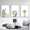 Baby Nursery Yellow Balloons Animal Wall Art Poster Print Zebra Koala Elephant Giraffe Canvas Painting for Kids Room Decoration
