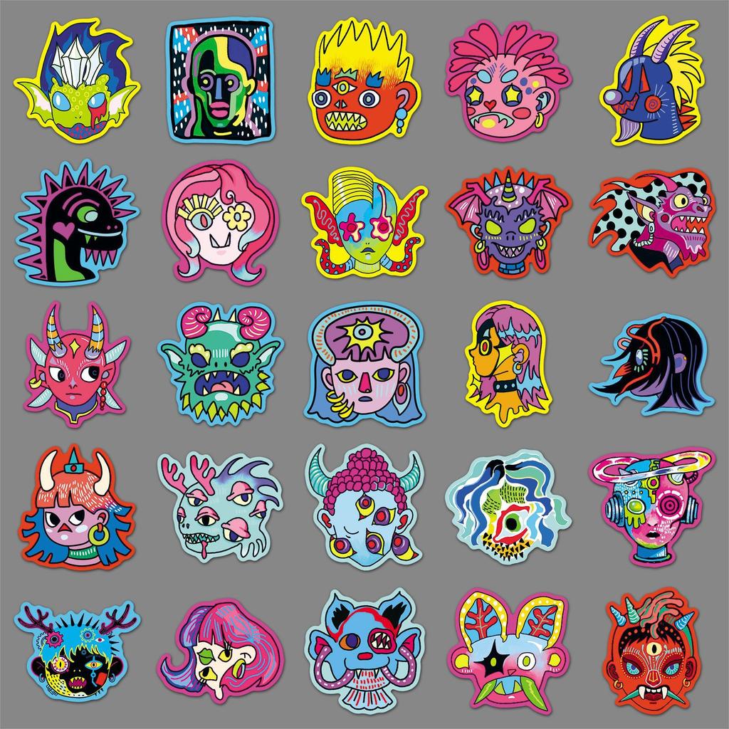 50 Original Bizarre Person Stickers, Horror Halloween Creative Waterproof Decoration Phone Case Planner Stickers