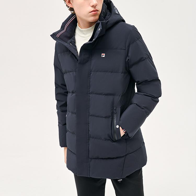 Fila Спортивная теплая пуховая куртка средней длины с капюшоном для мужчин, верхняя одежда, легендарно-синяя F11M141914F-NV