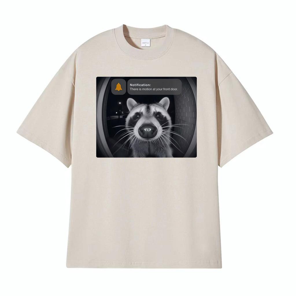 There Is Motion At Your Front Door Funny Raccoon Meme T Shirt Unisex Women Harajuku Retro Tshirts Summer ONeck Tshirt Streetwear
