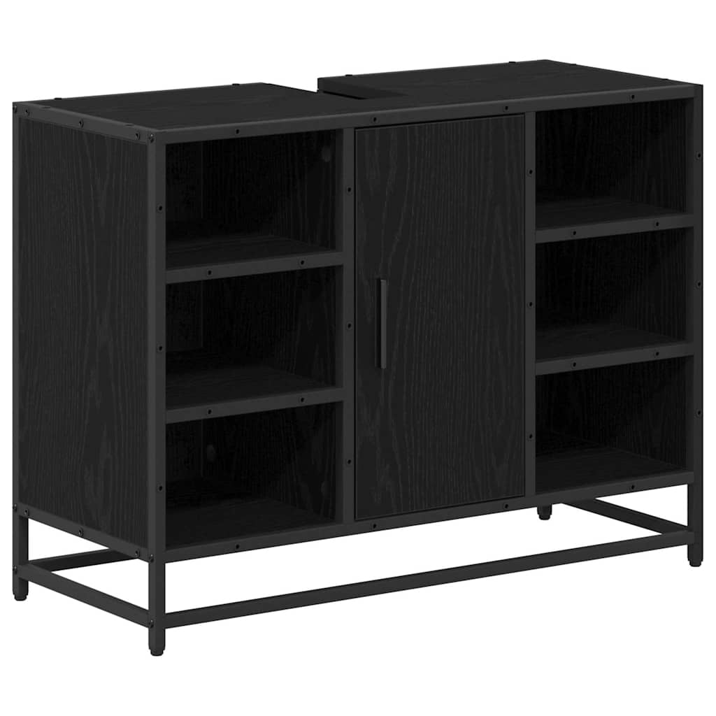 Bathroom Furniture Set 3 pcs Black Oak Effect Particleboard