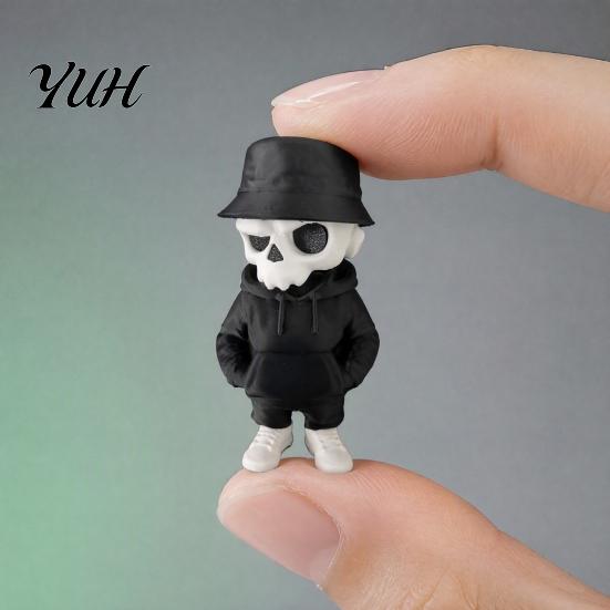 Unique Home Accessories Cool Skeleton Figurines, 3D Printed Gothic Small Skull Statue, Halloween Trendy Fisherman Hat Figurine Spooky Collectible