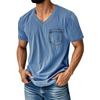 Men's Summer Solid Color V-Neck Loose Pocket Short Sleeve Top