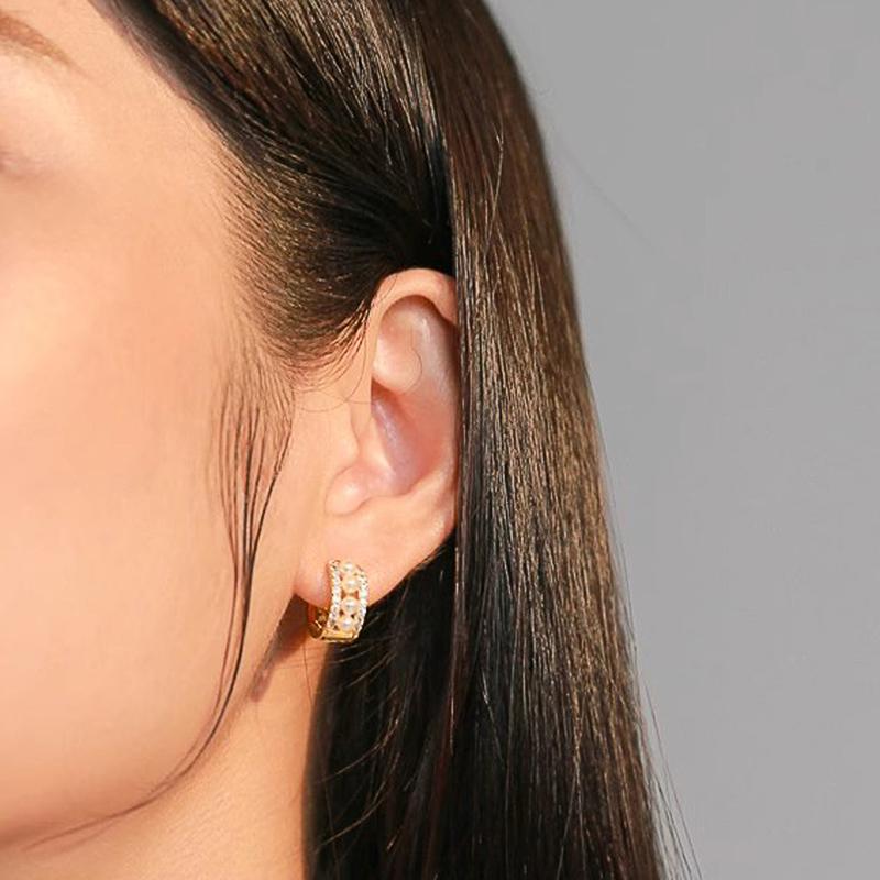Xiaomi Huitan Delicate Imitation Pearl Women Hoop Earrings for Wedding Luxury Hollow Accessories Aesthetic Party Trendy Jewelry with CZ