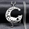 Aesthetic Cat Flower Moon Crescent Necklace for Women Men Stainless Steel Silver Color Bohemia Chain Gift Jewelry collar 3220