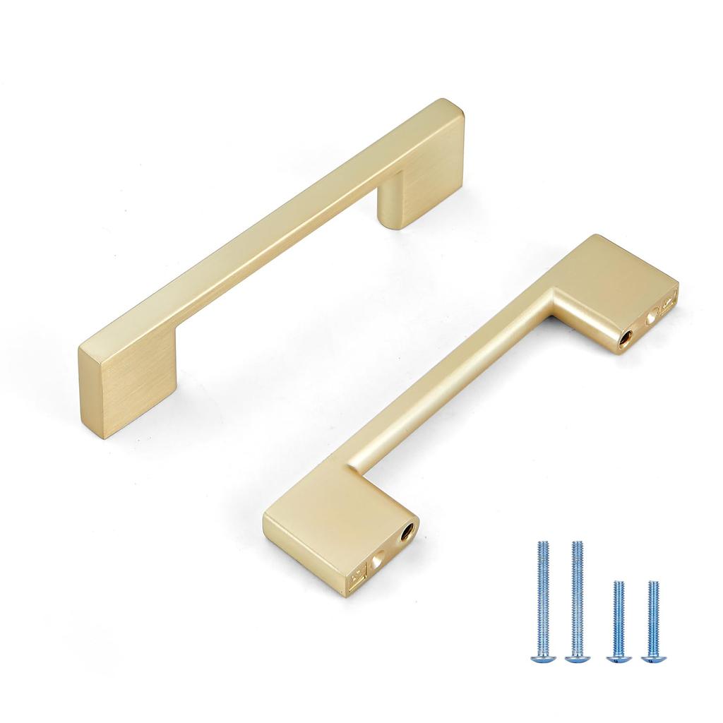 Pack of 10 Brushed Brass Gold 3-Inch Square Cabinet Pulls Solid Metal Drawer Handles for Kitchen Cupboards Dressers Vanities with Smooth Polished Edg