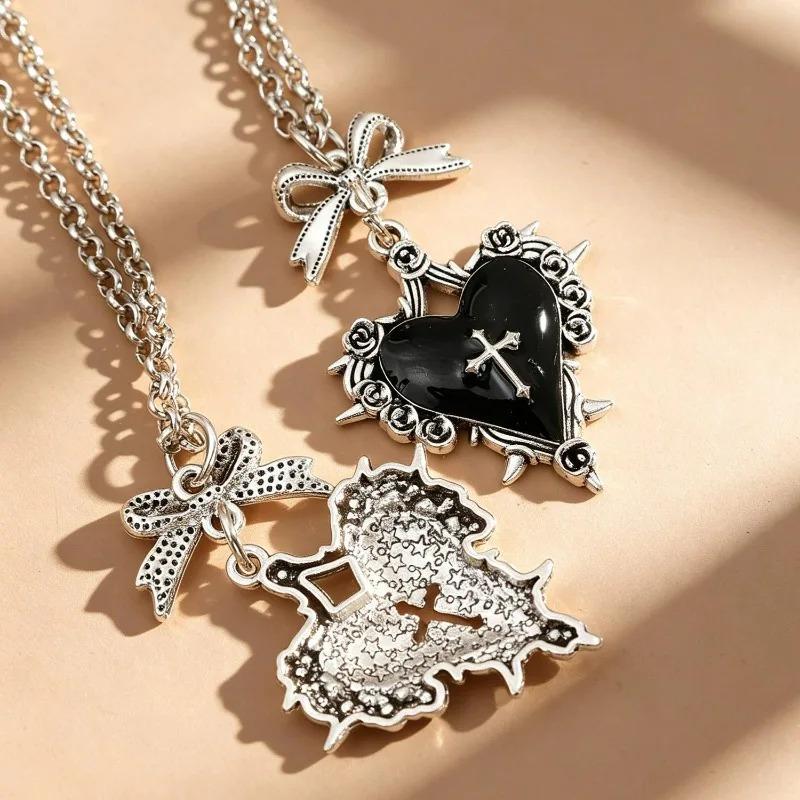 Fashion Bow Heart Pendant Necklace for Women Gothic Red Black Flower Thorn Cross Choker Chains Necklaces Party Charm Jewelry
