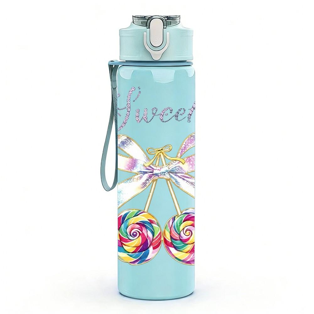 1PC Sweetie Bow Ribbon Decor Print 750ml Color Plastic Sports Water Bottle Leakproof Flip Straw Lid Suitable for Sports Office Home Use