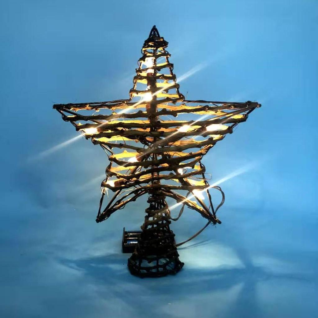 LED Glittering Rattan Wrought Iron Christmas Tree Topper Ornament