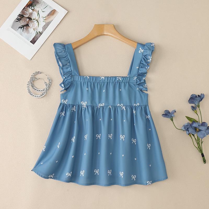 ZANZEA Женские повседневные летние майки без рукавов с квадратным вырезом и принтом бантов