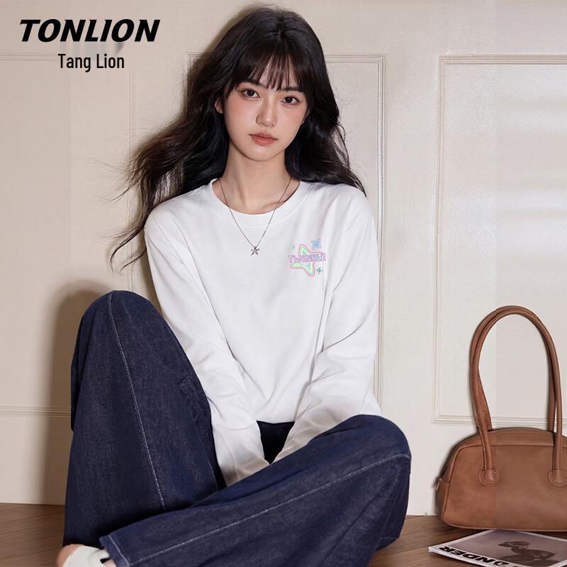 Женская хлопковая свободная футболка с длинным рукавом TonLion