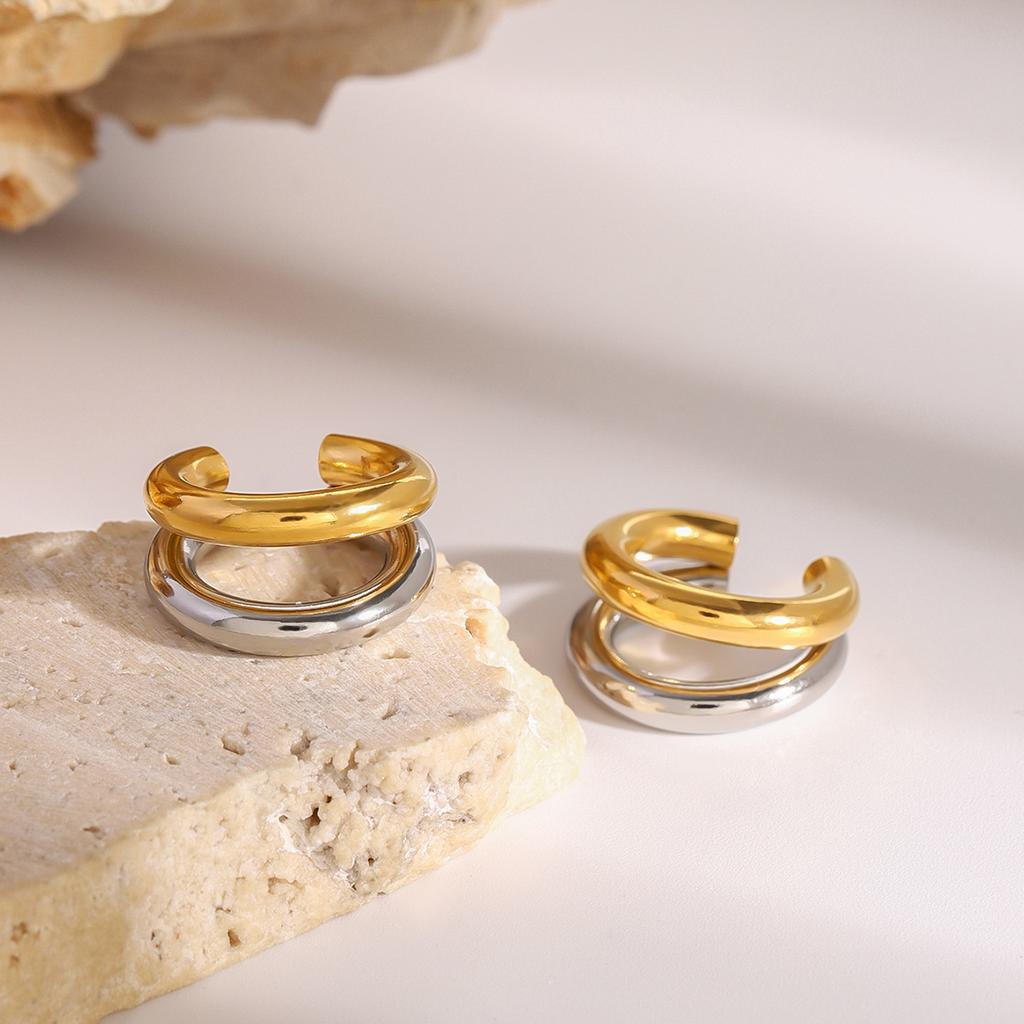 Youthway Водонепроницаемые серьги-клипсы из нержавеющей стали золотого цвета в форме двойной буквы C для женщин, позолоченные, с подвесками, ювелирный подарок