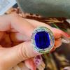 New Fashion Style Mint Green Tourmaline Ring Luxury Royal Blue Ring Colorful Jewelry