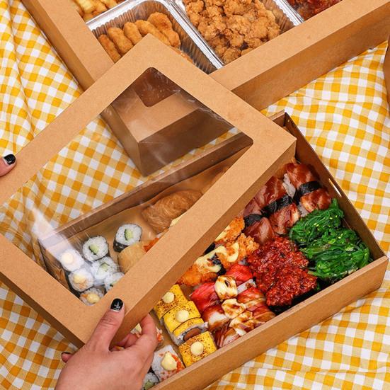 2 шт. ланч-боксы с ручкой для переноски маслостойкая прозрачная видимая крышка водонепроницаемый одноразовый контейнер одноразовый гофрированный