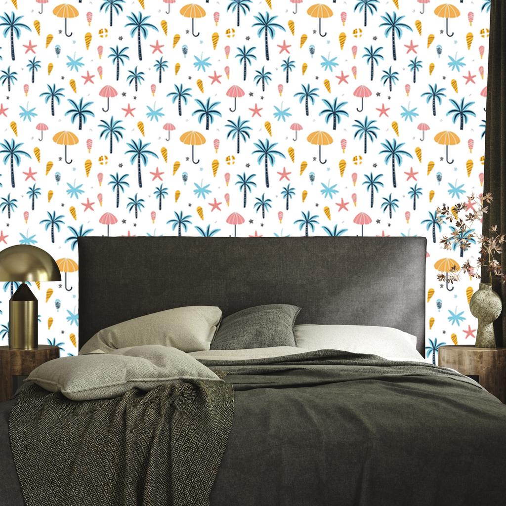 Summer wallpaper white, turquoise and celadon for living room and bedroom 50x1000