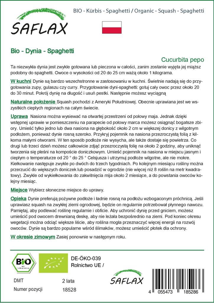 SAFLAX Garden in the Bag - Органический продукт - Тыква - Спагетти - 5 семян - С субстратом в подходящем пакете - Cucurbita pepo