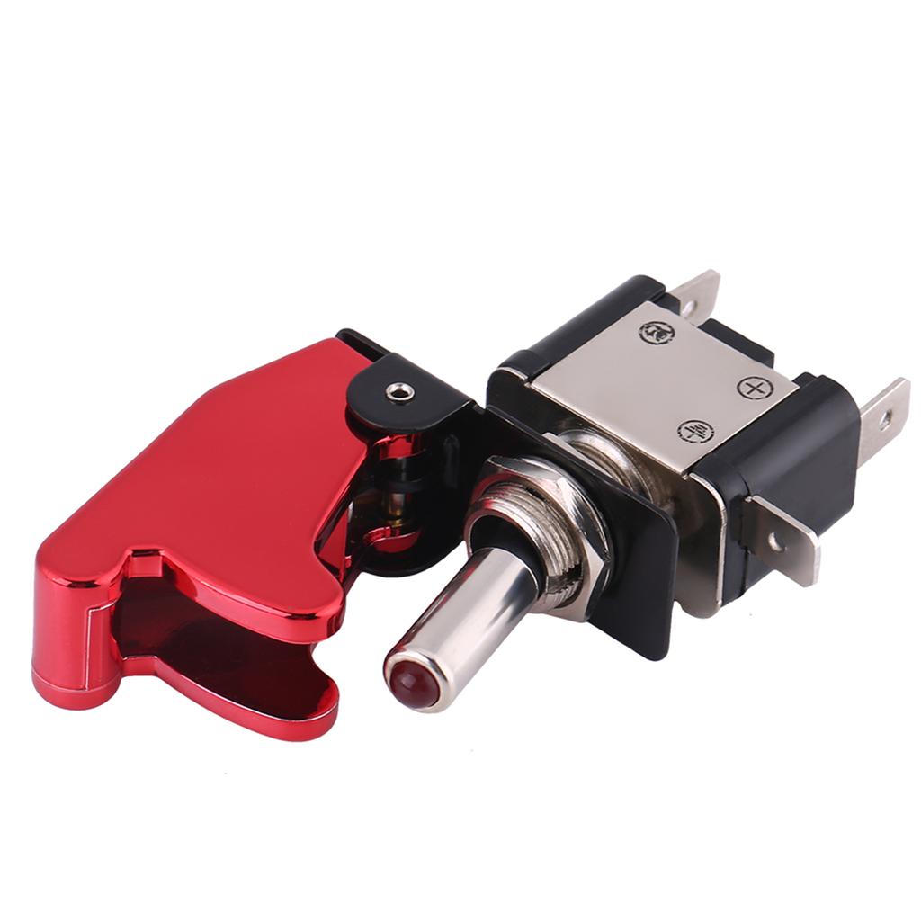 12V 20A Racing Car Red Cover LED Light SPST Toggle Rocker Ignition Switch Control On Off
