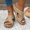 2024 Plus Size Casual Round Toe Cross Strap Hollow High Heel Women's Wedge Slippers