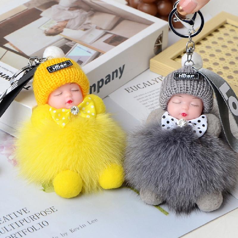 Милый плюшевый брелок для ключей Спящая кукла-младенец Плюшевая игрушка Kawaii Брелок для ключей Сумка Подвеска Детские игрушки Подарок на день рождения