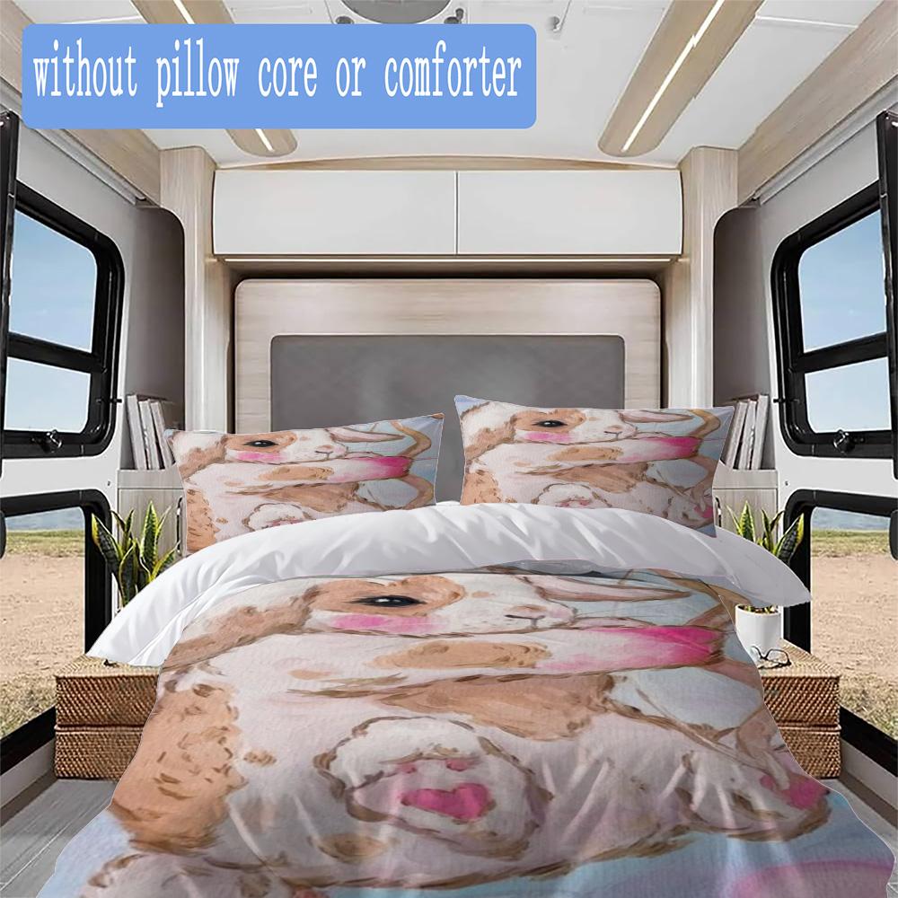 Cute Cupid rabbit Pattern Bedding,Quilt Set Quilt Cover Pillowcase Home Birthday Gift (1*duvet cover+2*pillowcase,without core)XSJT0917383