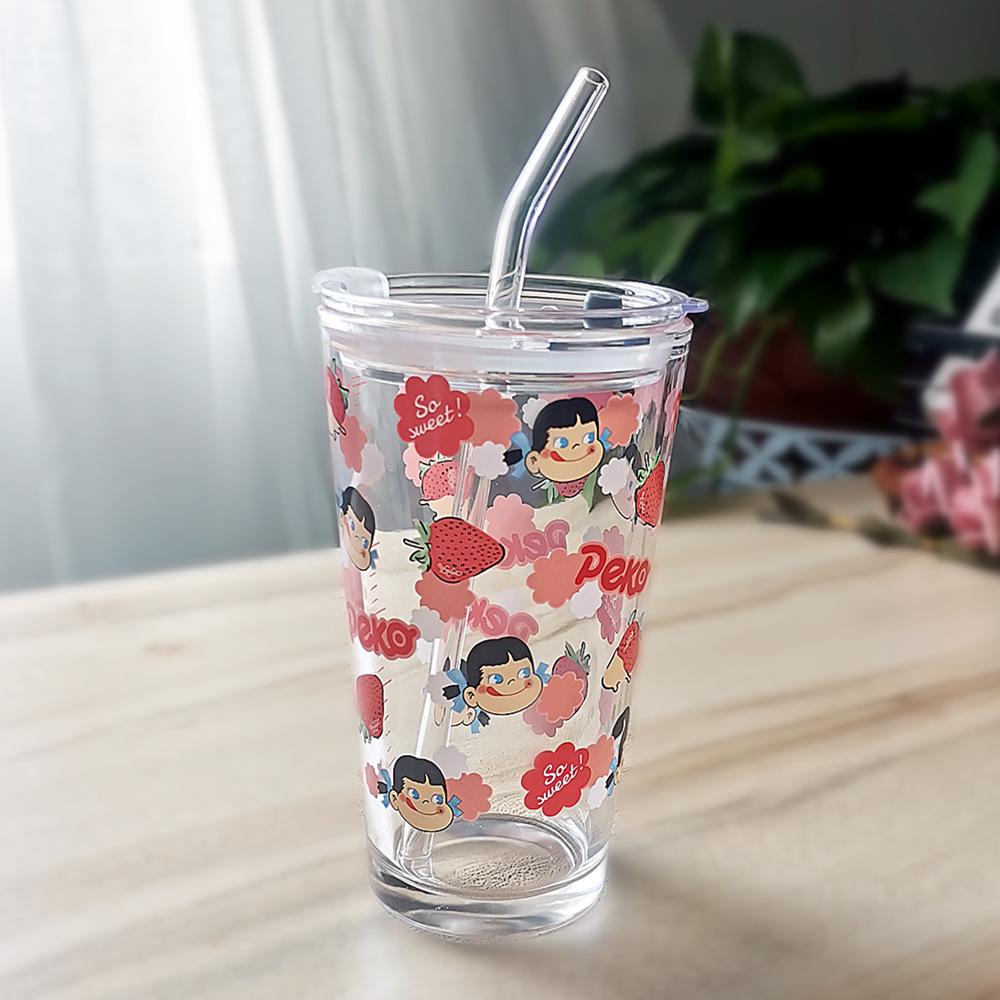 Милая мультяшная стеклянная чашка для молока с крышкой и ложкой, персонализированный подарок.