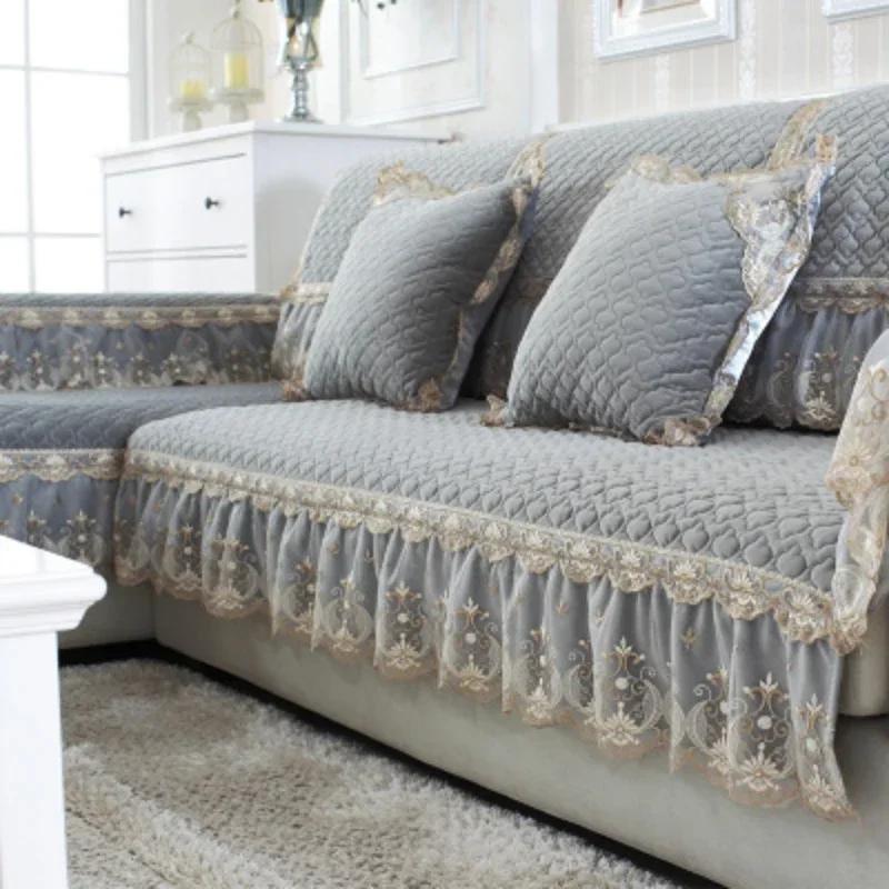 Европейский стиль большой юбка диван коврик четыре сезона короткий плюшевый нескользящий диван чехол простой кружевной однотонный полотенце для спинки