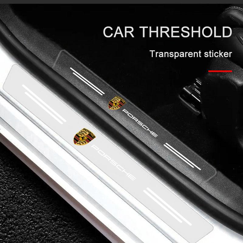 4Pcs Car Threshold Protector Transparent Decorative Badge 3D Sticker For Porsche 911 918Spyder 928 944 968 Boxster Cayenne Macan Panamera