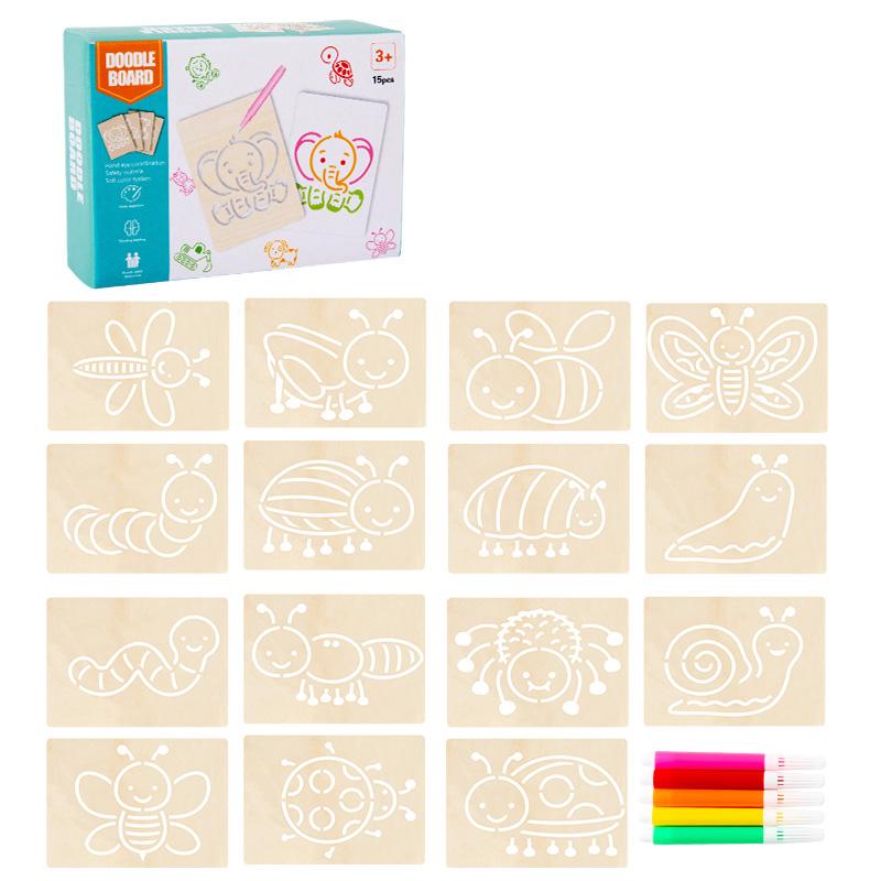 15 шт. Рисовальные игрушки Деревянный набор трафаретов для рисования своими руками Ручной набор для рисования и раскрашивания своими руками Вспомогательный инструмент Образовательные игрушки Для детей Подарки
