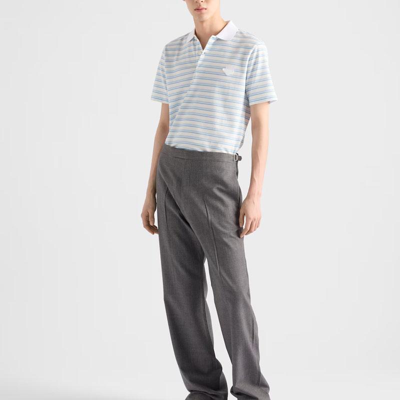 PRADA Short Sleeved Striped Polo Shirt UJN765-17KS-F0W3B-S-WMO